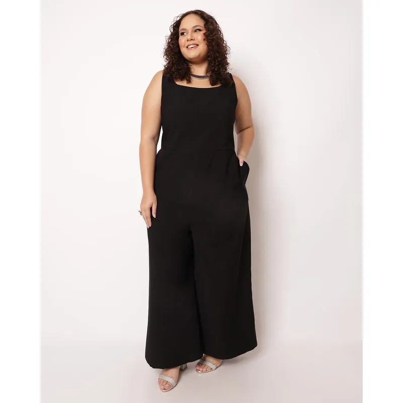 Macacão Plus Size Feminino Berry & Co. Pantalona Preta G2