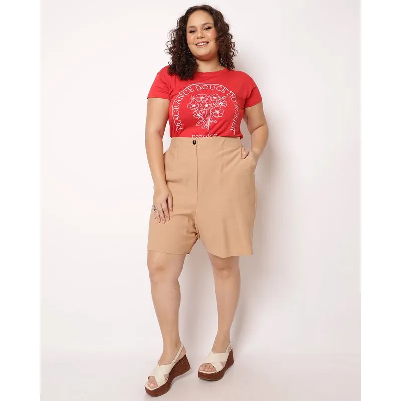 Bermuda Plus Size Feminino Berry & Co. Reta Alfaiataria Bege G2