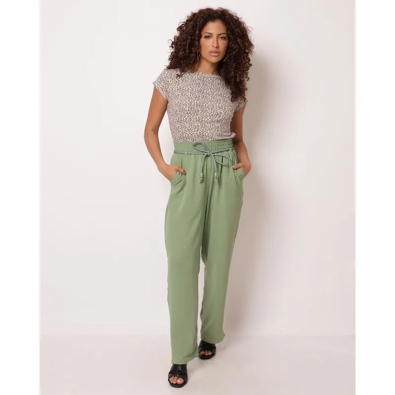 Calça Feminina Berry & Co. Reta com Cordão Verde GG