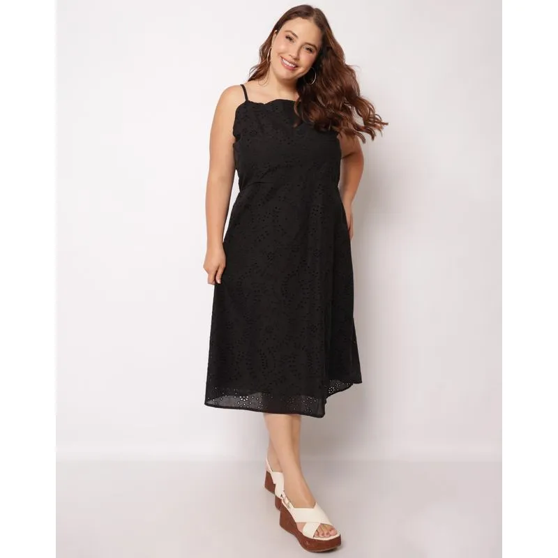 Vestido Plus Size Feminino Berry & Co. Midi Algodão Laise Preto G3