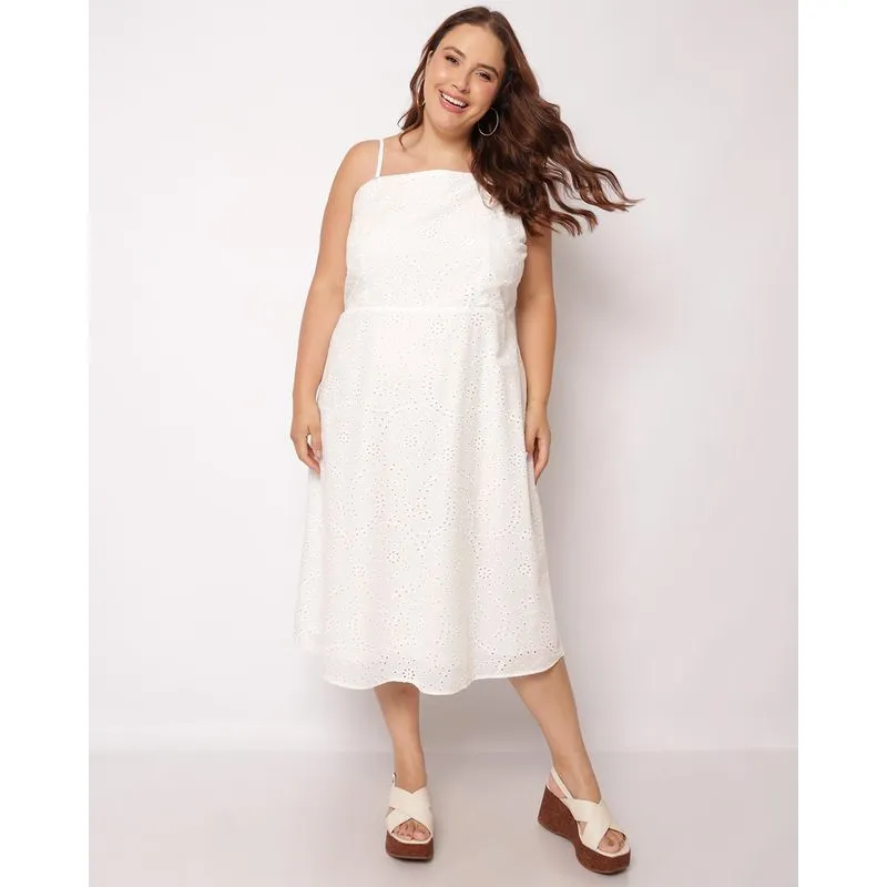 Vestido Plus Size Feminino Berry & Co. Midi Algodão Laise Branco G2