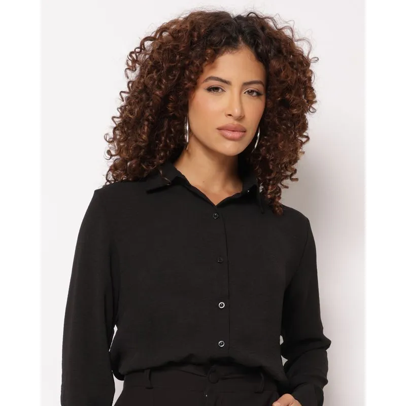 Camisa Feminina Berry & Co. Manga Longa Lisa Preta G