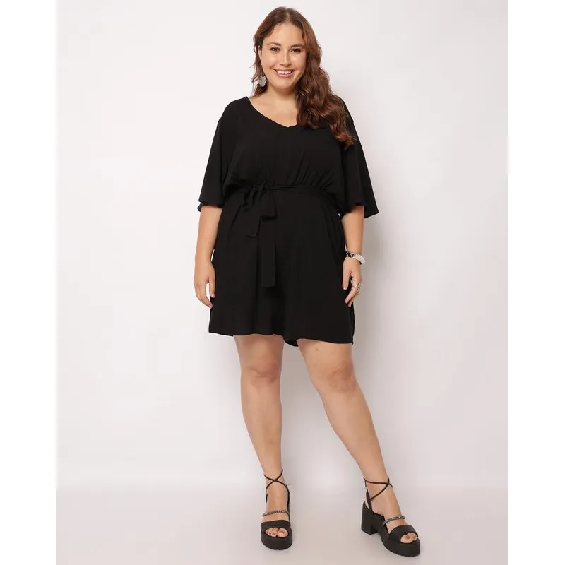 Macaquinho Plus Size Feminino Berry & Co. Viscose Preto G2