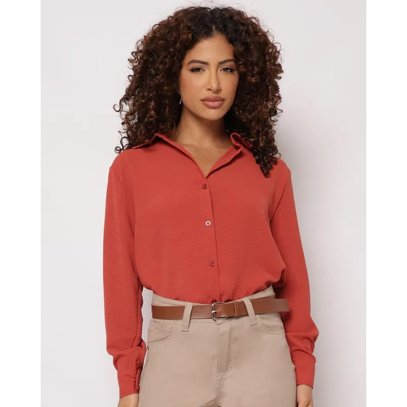 Camisa Feminina Berry & Co. Manga Longa Lisa Terracota GG