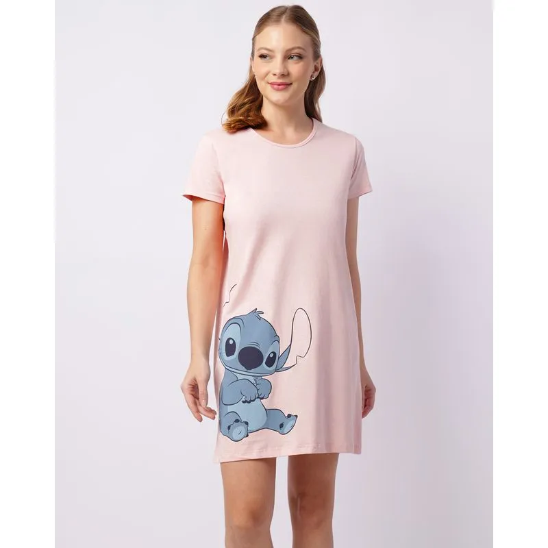 Camisola Feminina Disney Stitch Manga Curta Rosa P