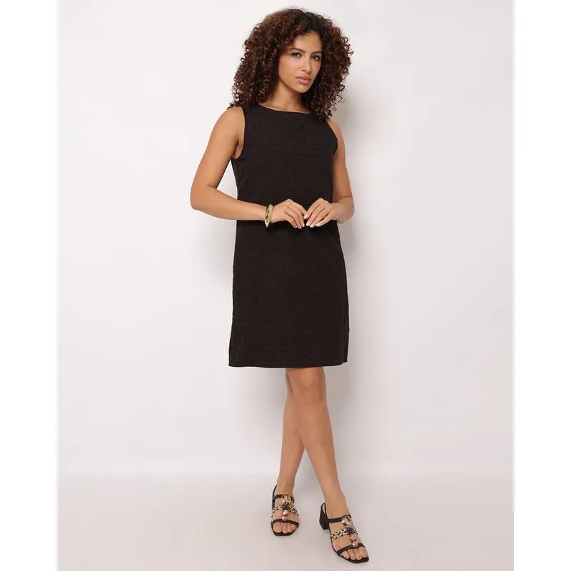 Vestido Feminino Curto Berry & Co. Regata Estampado Jacquard com Zíper Preto P