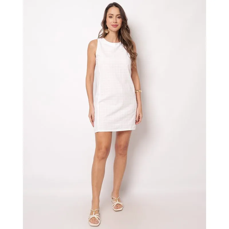 Vestido Feminino Berry & Co. Curto Jacquard com Zíper Branco GG