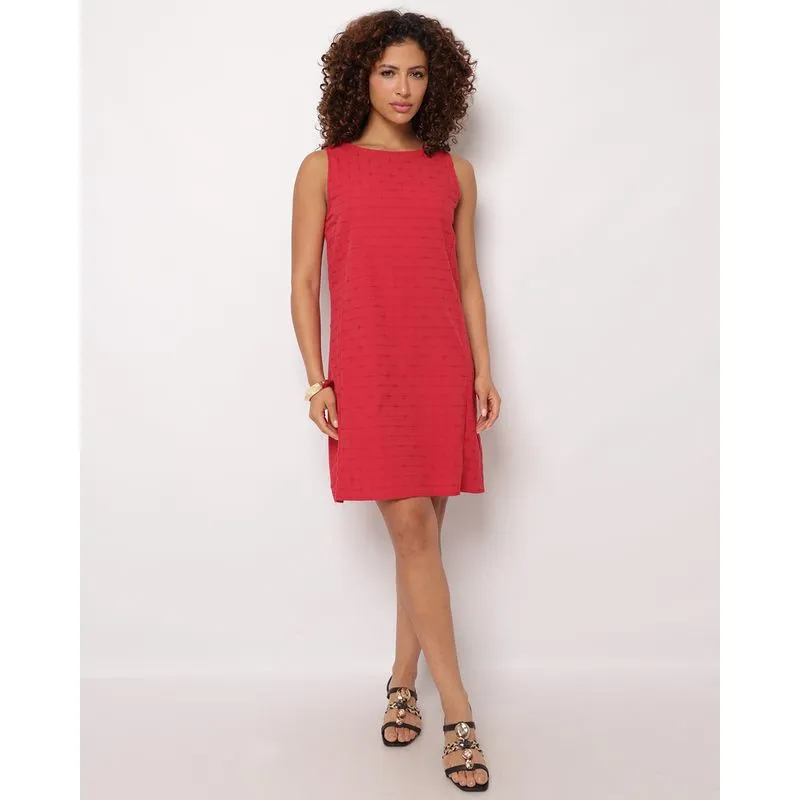 Vestido Feminino Curto Berry & Co. Regata Estampado Jacquard com Zíper Vermelho P