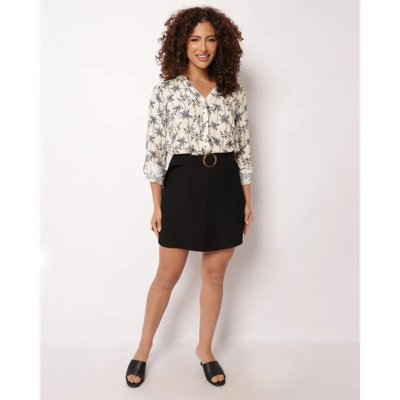 Short Saia Feminino Berry & Co. Poliviscose com Cinto Preto P