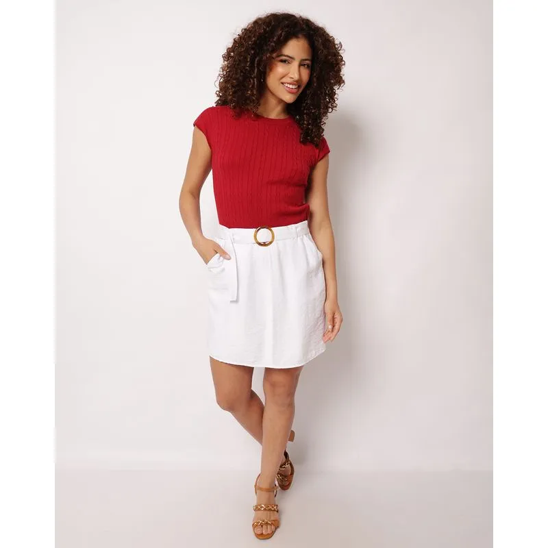 Short Saia Feminino Berry & Co. Poliviscose com Cinto Branco M