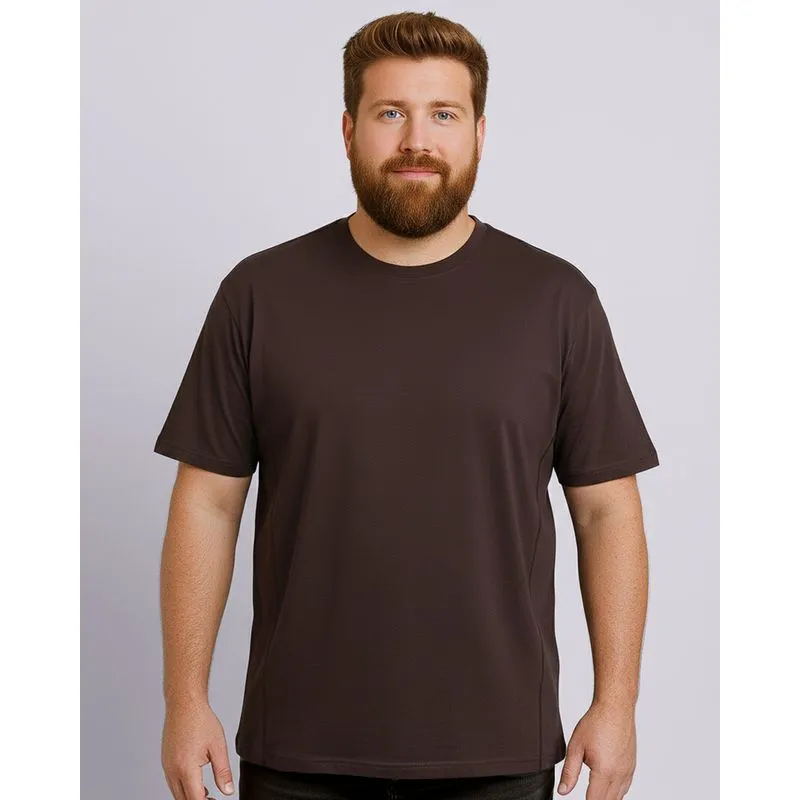 Camiseta Plus Size Masculina Algodão Peruano Básica Marrom G1