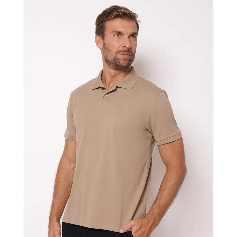 Camisa Polo Masculina Algodão Peruano Bege XG