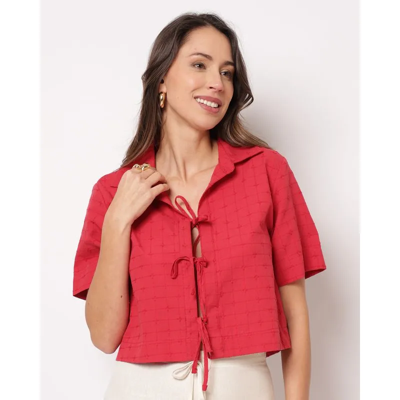 Camisa Feminina Berry & Co. Cropped Algodão Amarração Vermelha GG