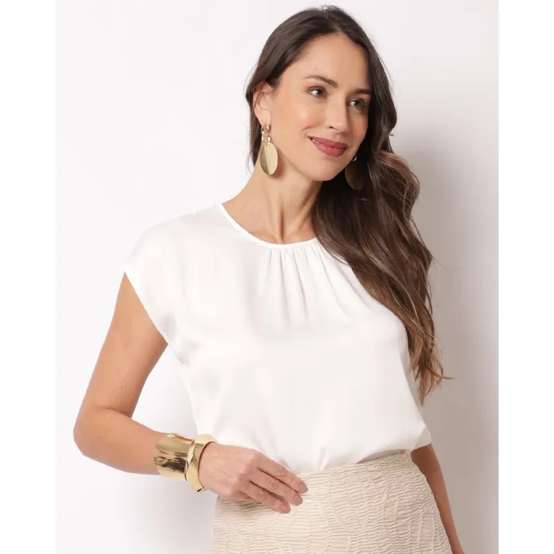 Blusa Feminina Berry & Co. Texturizada Manga Curta Branca GG