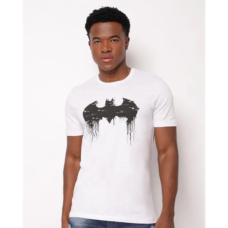 Camiseta Masculina Algodão DC Comics Batman Manga Curta Branca GG