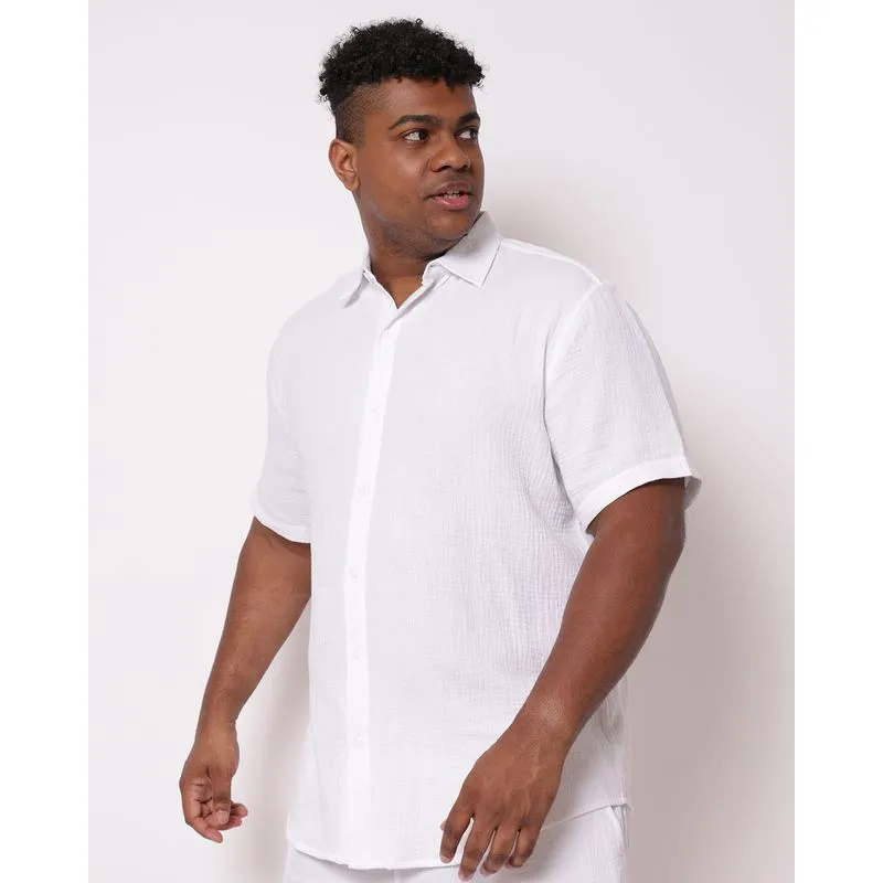 Camisa Plus Size Masculina Algodão Texturizada Branca G1