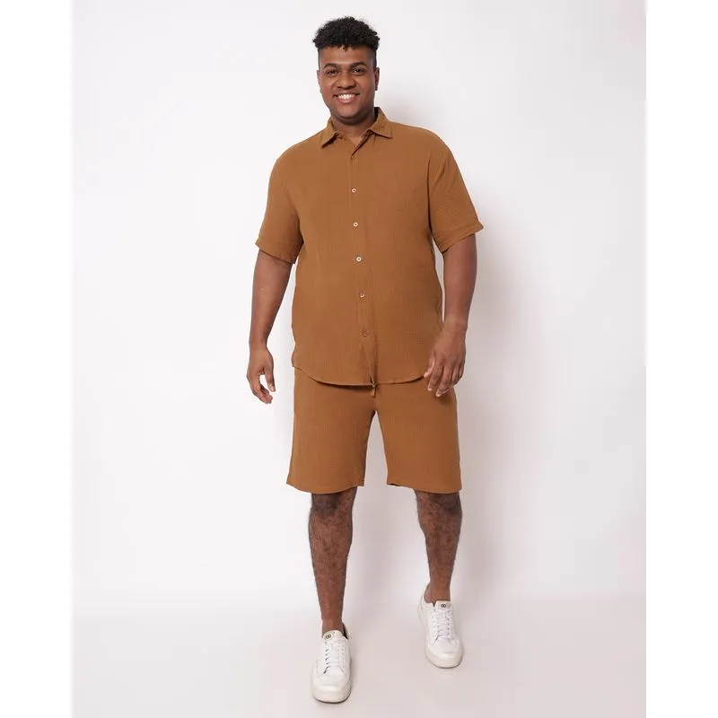 Bermuda Plus Size Masculina Reta Algodão Marrom G4