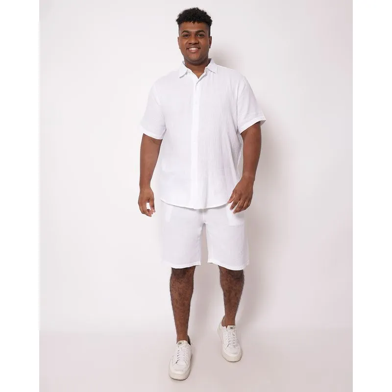 Bermuda Plus Size Masculina Reta Algodão Branca G3