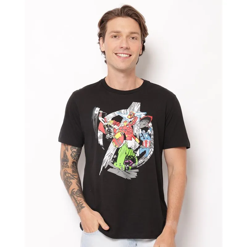 Camiseta Masculina Algodão Marvel Os Vingadores Manga Curta Preta P