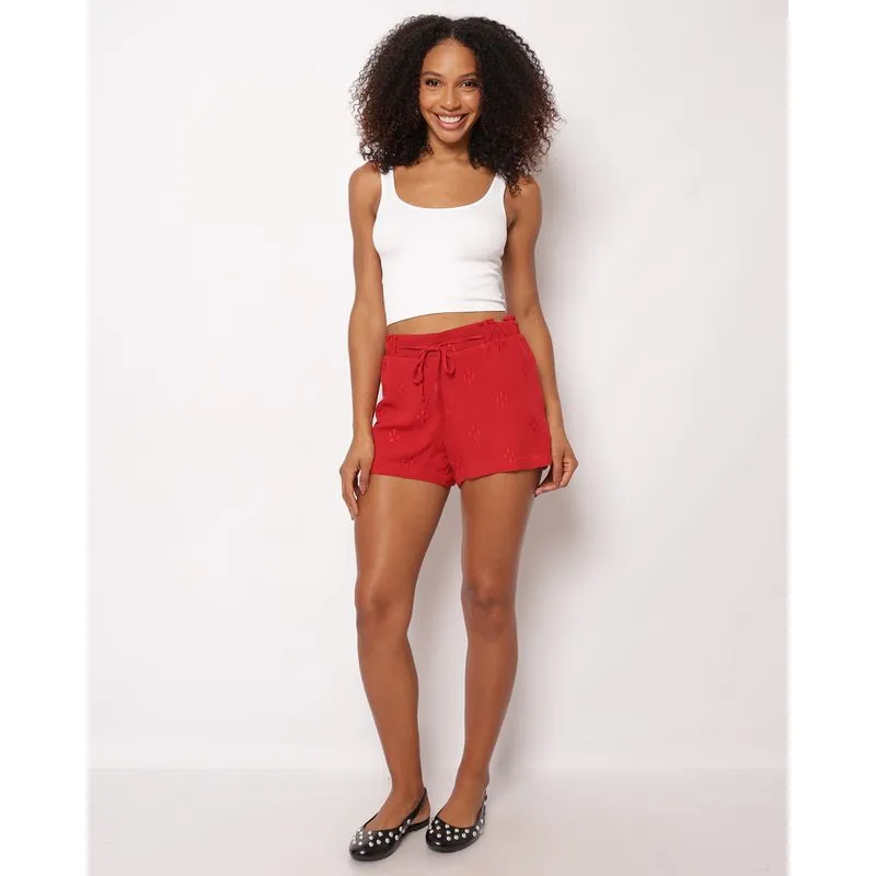 Short Feminino Berry & Co. Viscose com Bordado Vermelho M