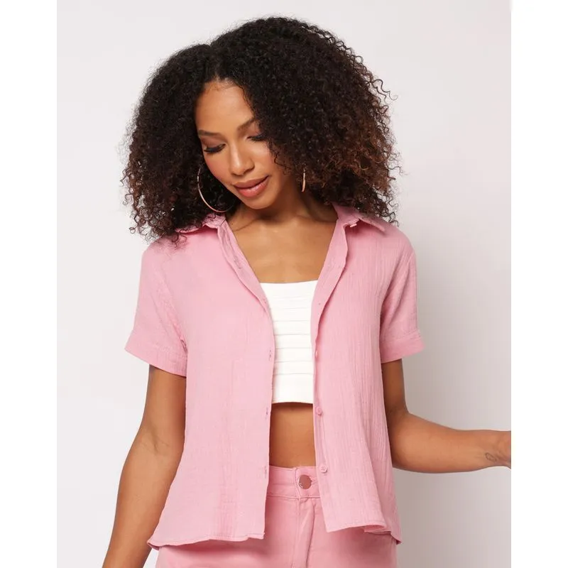 Camisa Feminina Berry & Co. Algodão Manga Curta Rosa P