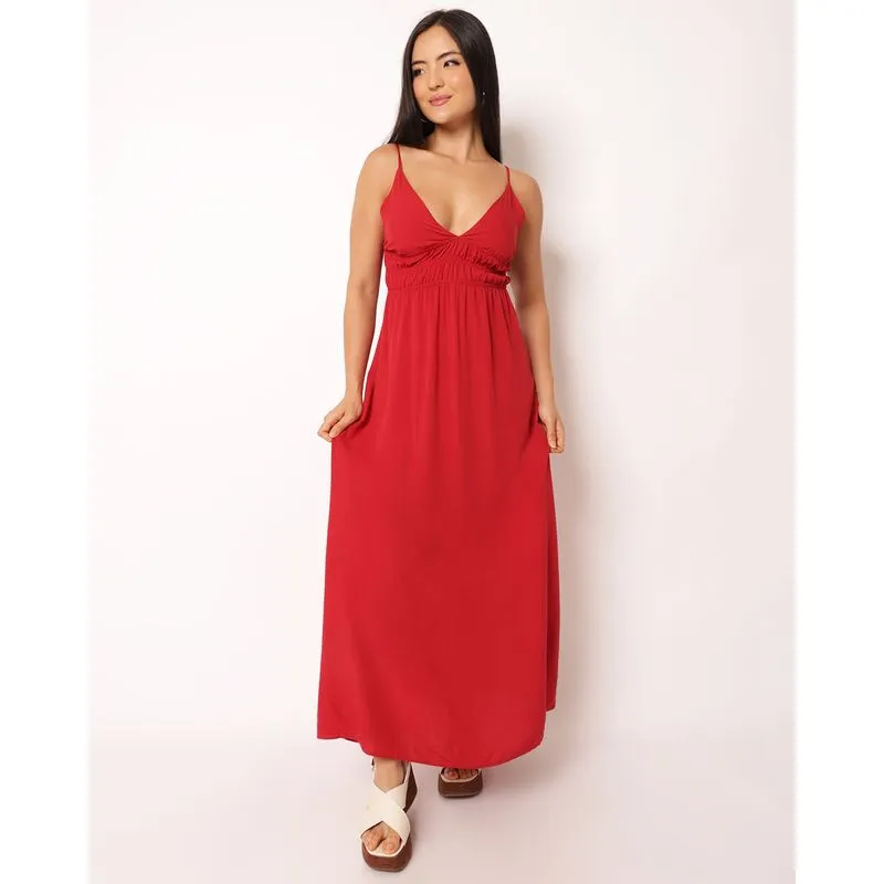 Vestido Feminino Berry & Co. Longo Viscose Alcinha Vermelho G