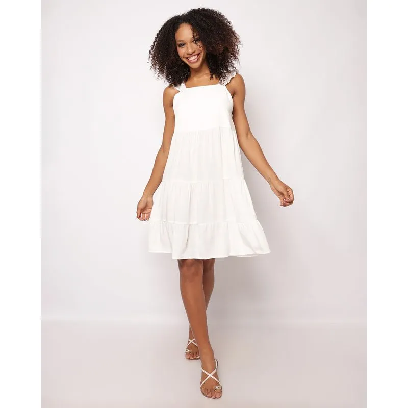 Vestido Feminino Berry & Co. Viscose com Alcinha Babado Off White M
