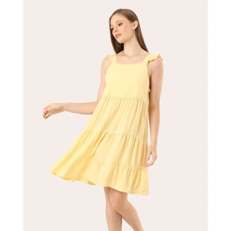 Vestido Feminino Viscose Berry & Co. com Babados Amarelo M