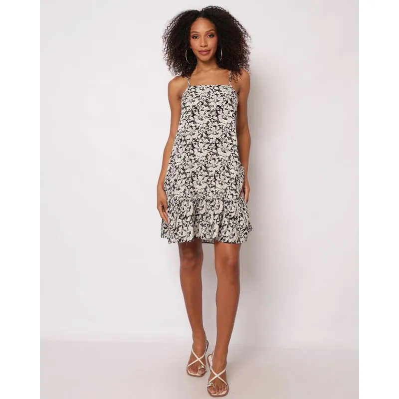 Vestido Feminino Berry & Co. Curto Viscose Estampado Preto GG