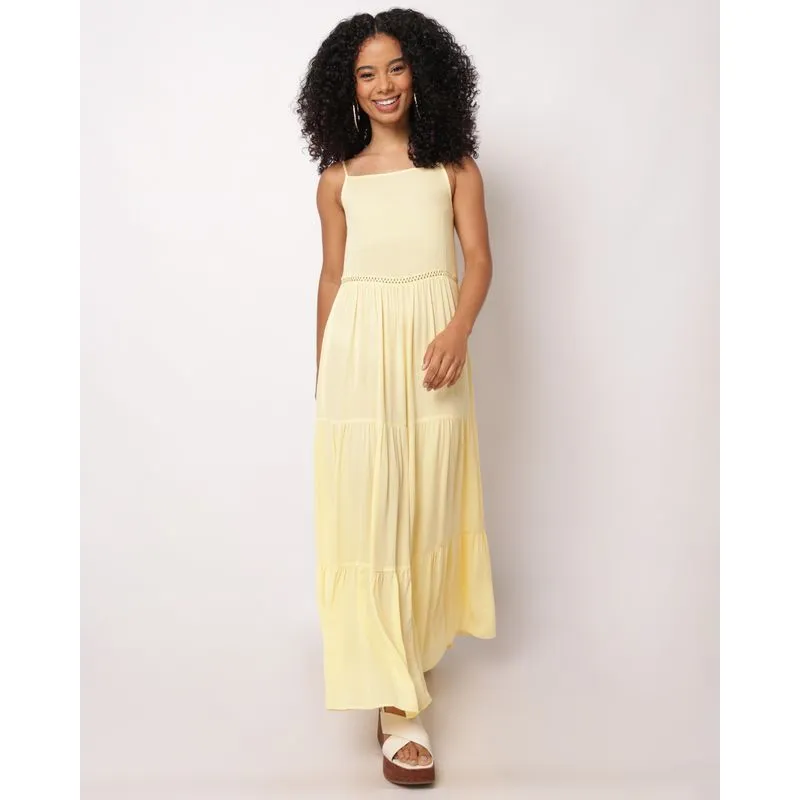 Vestido Feminino Longo Berry & Co. Viscose Crinckle Amarelo GG