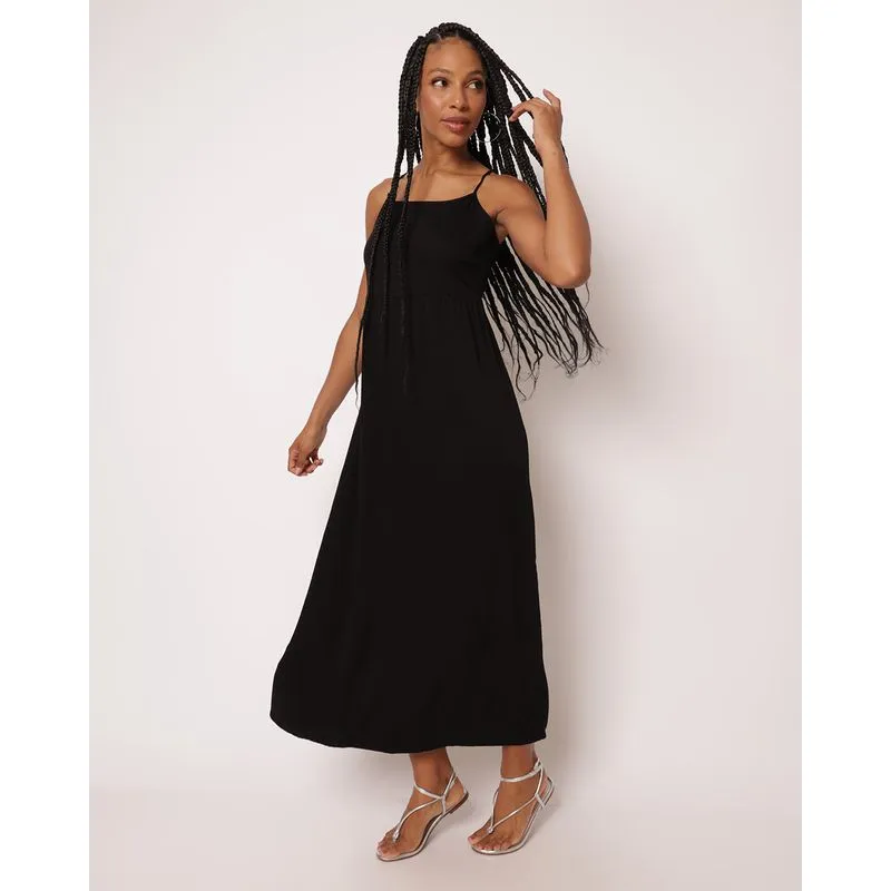 Vestido Feminino Longo Viscose Berry & Co Costas Aberta Preto GG