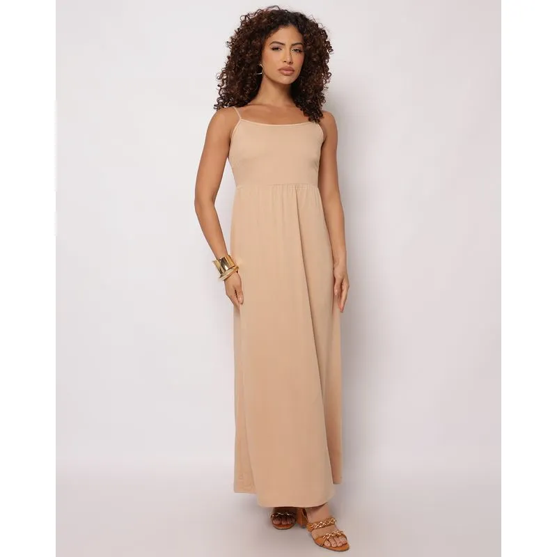 Vestido Feminino Berry & Co. Longo Viscose Alcinha Bege P