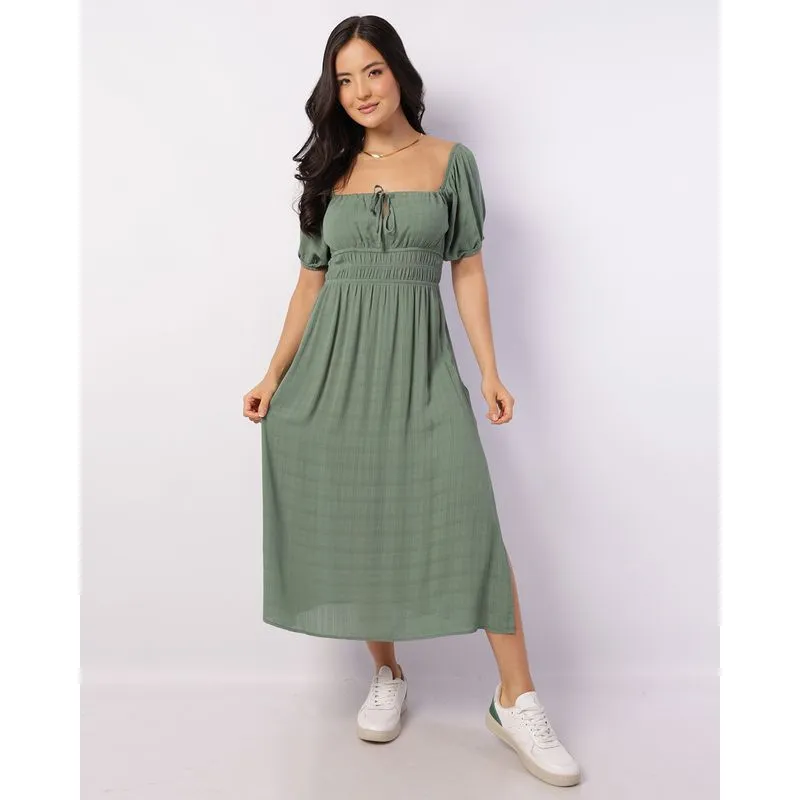 Vestido Feminino Berry & Co. Midi Viscose com Lastex Verde P