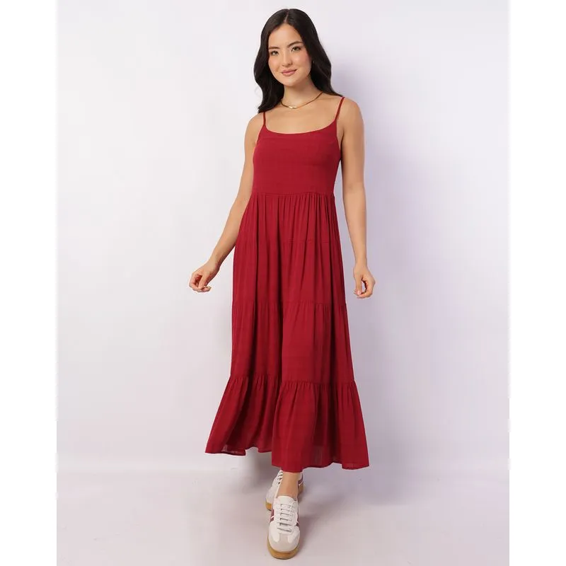 Vestido Feminino Longo Viscose Berry & Co. com Lastex Vinho P