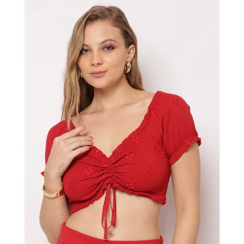 Blusa Cropped Feminina Berry & Co. Franzido Texturizada Vermelha P
