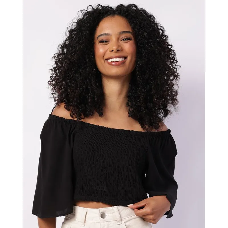 Blusa Feminina Berry & Co. Cropped Ciganinha Viscose Preta P