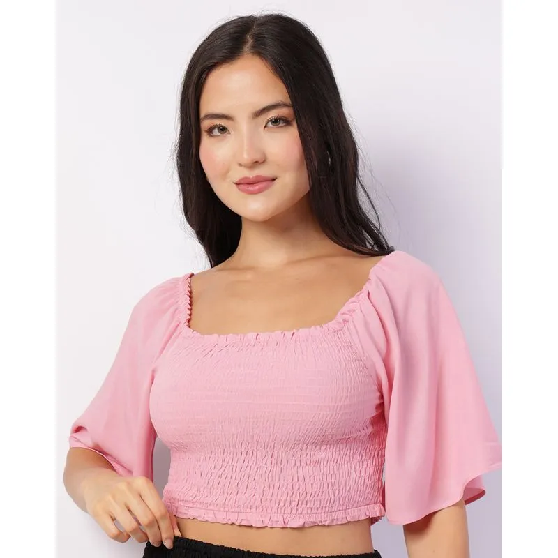 Blusa Feminina Berry & Co. Cropped Ciganinha Viscose Rosa GG