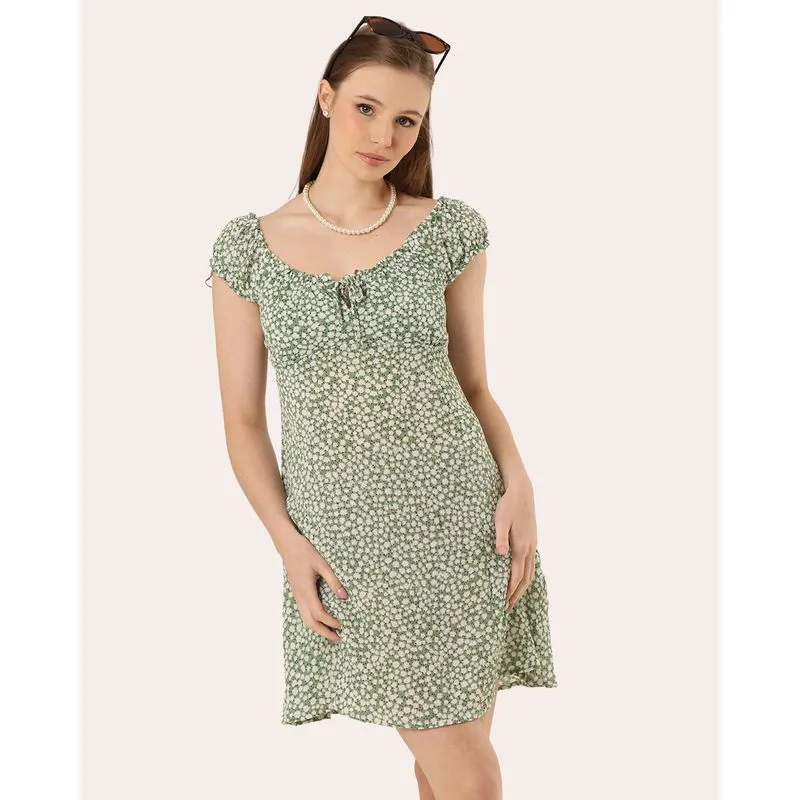 Vestido Feminino Berry & Co. Estampado Florzinhas Verde PP