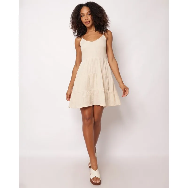 Vestido Feminino Berry & Co. Curto Algodão Três Marias Bege PP