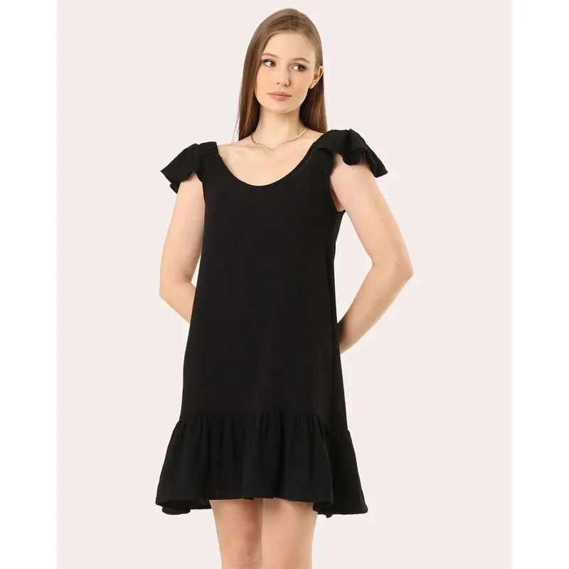 Vestido Feminino Algodão Berry & Co. com Babado Preto PP