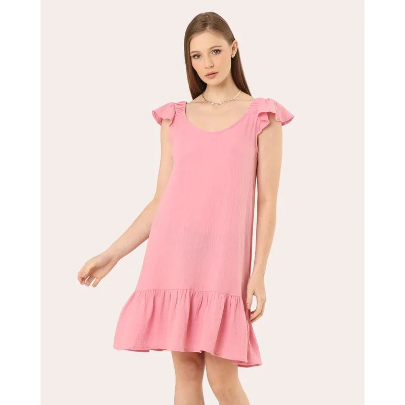 Vestido Feminino Algodão Berry & Co. com Babado Rosa GG