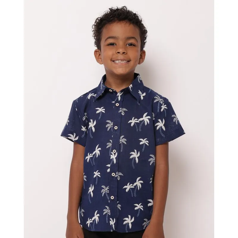 Camisa Infantil Estampada Tropical com Botões Marinho 8