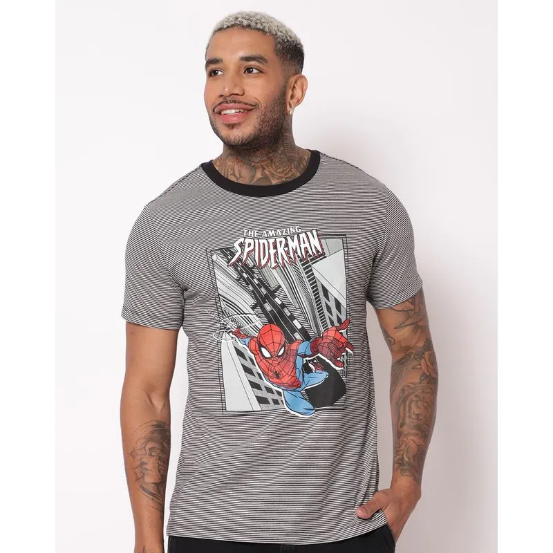 Camiseta Masculina DC Comics Homem Aranha Listrada Preta P