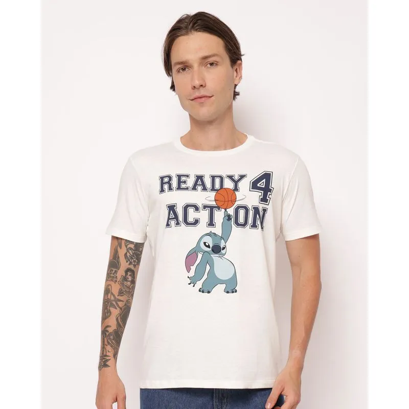 Camiseta Masculina Algodão Disney Estampa Stitch Off White G