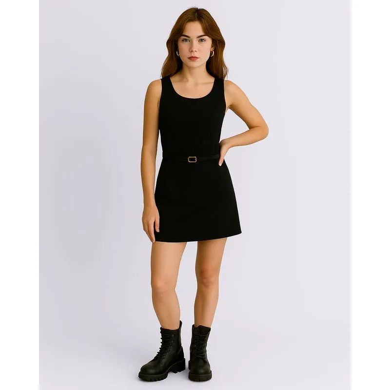 Vestido Feminino Berry & Co. Curto Viscose com Cinto Preto M