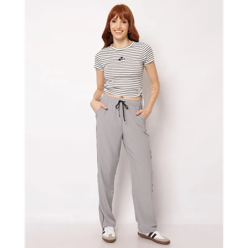 Calça Feminina Berry & Co. Reta com Bolsos Listras Cinza GG