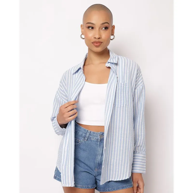 Camisa Feminina Berry & Co. Listrada Manga Longa Azul M