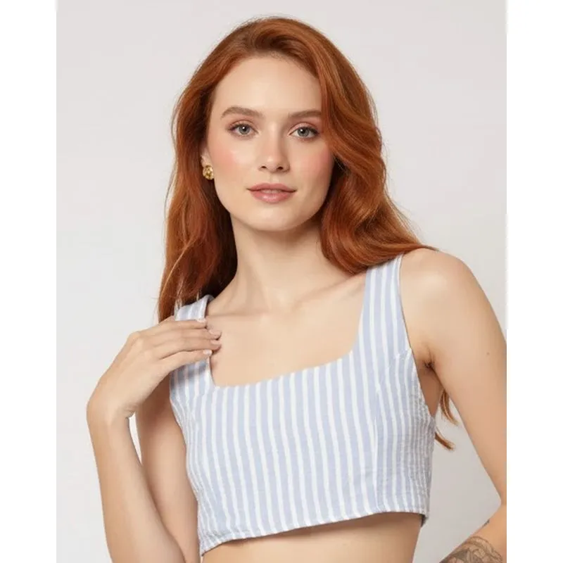 Regata Feminina Berry & Co. Cropped Listrado com Lastex Azul G