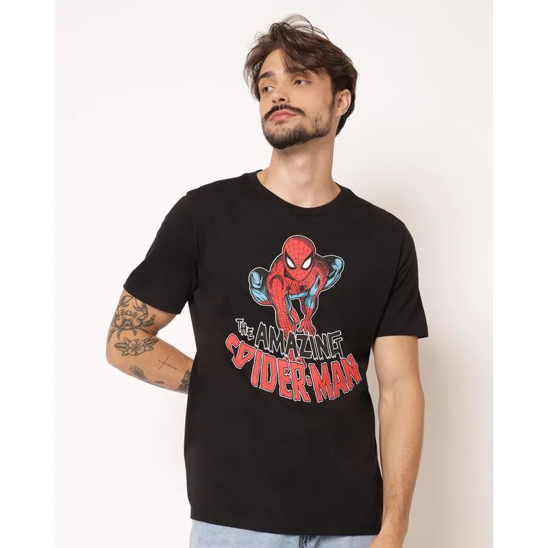 Camiseta Masculina Algodão Homem Aranha com Estampa Preta XGG