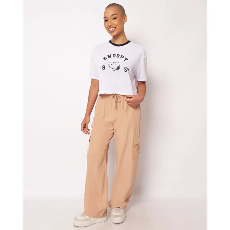 Calça Feminina Berry & Co. Reta com Bolsos Cargo Bege GG
